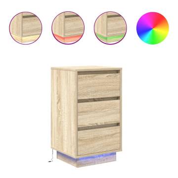 Stylish Sonoma Oak Bedside Cabinet with LED Lights - 38x34x65 cm