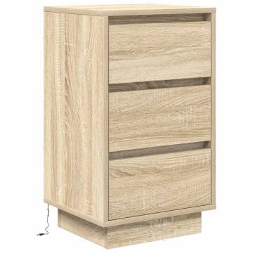 Stylish Sonoma Oak Bedside Cabinet with LED Lights - 38x34x65 cm