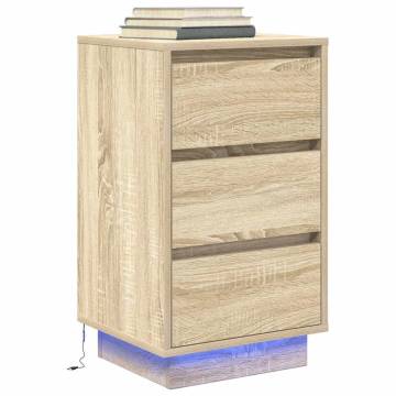 Stylish Sonoma Oak Bedside Cabinet with LED Lights - 38x34x65 cm