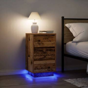 Stylish Bedside Cabinet with LED Lights - Old Wood Design