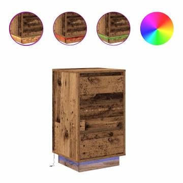 Stylish Bedside Cabinet with LED Lights - Old Wood Design