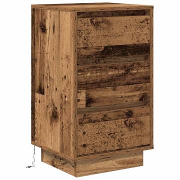 Stylish Bedside Cabinet with LED Lights - Old Wood Design