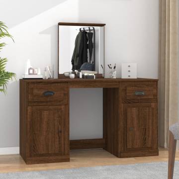 Stylish Brown Oak Dressing Table with Mirror - 130x50 cm