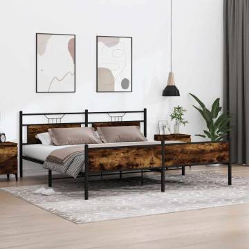 Metal Bed Frame without Mattress in Smoked Oak - 193x203 cm