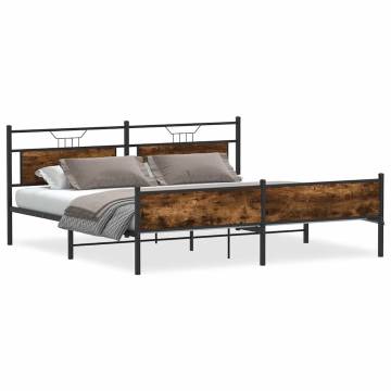 Metal Bed Frame without Mattress in Smoked Oak - 193x203 cm