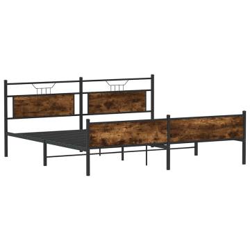 Metal Bed Frame without Mattress in Smoked Oak - 193x203 cm