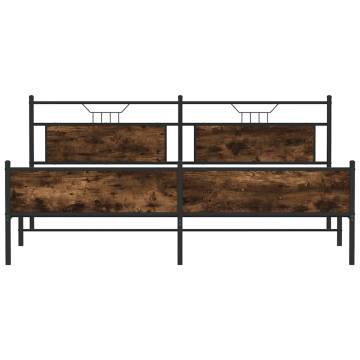 Metal Bed Frame without Mattress in Smoked Oak - 193x203 cm