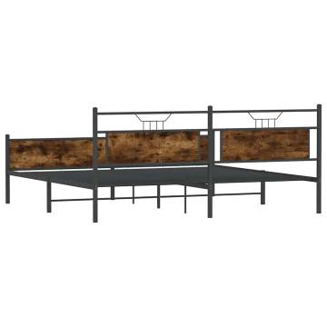 Metal Bed Frame without Mattress in Smoked Oak - 193x203 cm