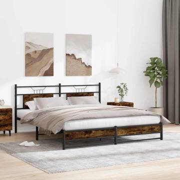 Smoked Oak Bed Frame 160x200 cm - Engineered Wood | Hipo Market