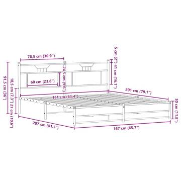 Smoked Oak Bed Frame 160x200 cm - Engineered Wood | Hipo Market