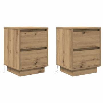 Stylish Bedside Cabinets with LED Lights - Artisan Oak (2 pcs)