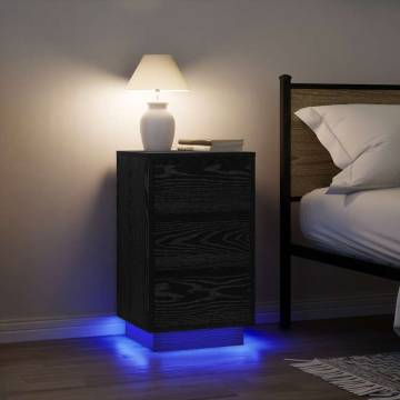 Elegant Black Bedside Cabinet with LED Lights | 38x34x65 cm