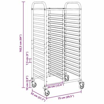 Tray Trolley with 32 GN Containers - Durable Stainless Steel