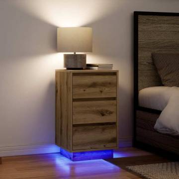 Bedside Cabinet with LED Lights - Artisan Oak (38x34x65 cm)