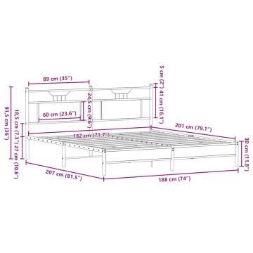 Smoked Oak Bed Frame 183x203 cm - Durable & Stylish Design