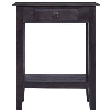 Elegant Black Console Table with Drawer - Solid Mahogany Design