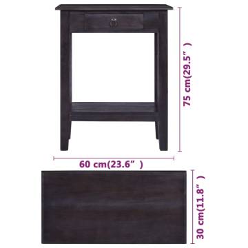 Elegant Black Console Table with Drawer - Solid Mahogany Design