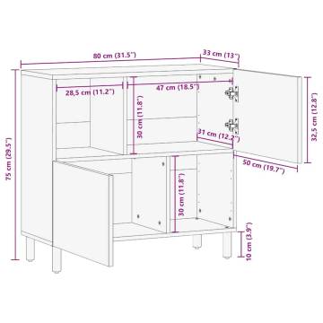 Stylish Brown Mango Wood Sideboard - 80x33x75 cm