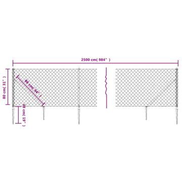 Chain Link Fence with Spike Anchors Silver 0.8x25m - HipoMarket