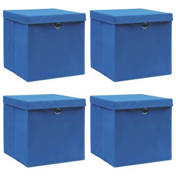 4 Pcs Blue Fabric Storage Boxes with Lids | HipoMarket