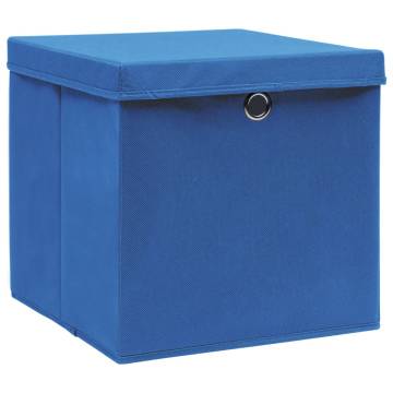 4 Pcs Blue Fabric Storage Boxes with Lids | HipoMarket