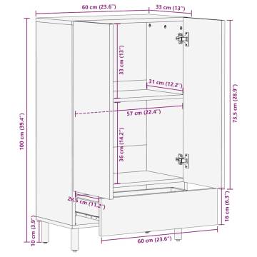 Highboard Brown 60x33x100 cm - Solid Wood Mango Storage