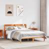 Wax Brown Double Bed Frame with Headboard - 135x190 cm