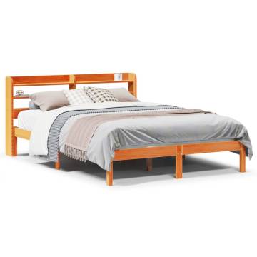 Wax Brown Double Bed Frame with Headboard - 135x190 cm