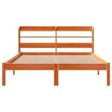 Wax Brown Double Bed Frame with Headboard - 135x190 cm