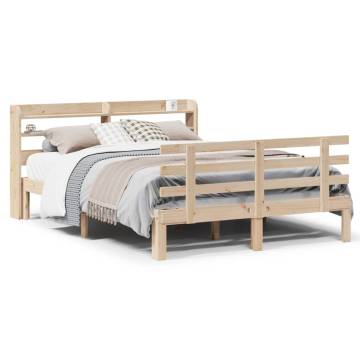 Stylish Wooden Bed Frame with Headboard - 140x190 cm