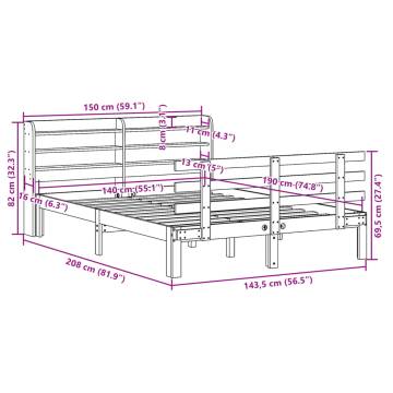 Stylish Wooden Bed Frame with Headboard - 140x190 cm