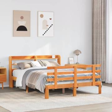 Bed Frame with Headboard - Wax Brown 135x190 cm Double