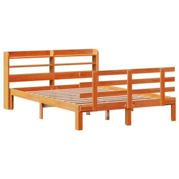 Wooden Bed Frame with Headboard - Wax Brown 120x200 cm