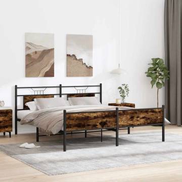 Stylish Metal Bed Frame in Smoked Oak - 183x213 cm