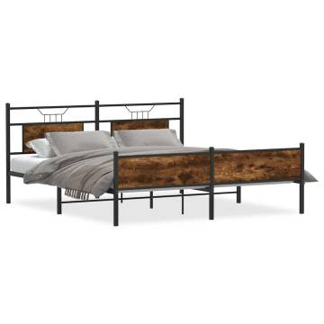 Stylish Metal Bed Frame in Smoked Oak - 183x213 cm