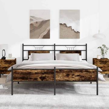 Stylish Metal Bed Frame in Smoked Oak - 183x213 cm