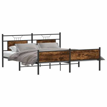 Stylish Metal Bed Frame in Smoked Oak - 183x213 cm