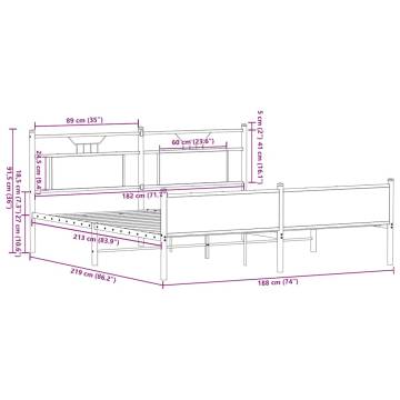 Stylish Metal Bed Frame in Smoked Oak - 183x213 cm