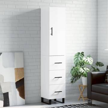 Stylish Highboard High Gloss White - 34.5x34x180 cm