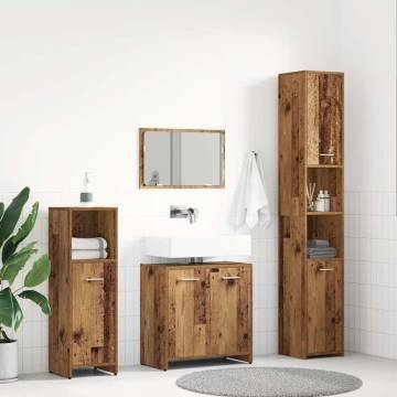 4 Piece Bathroom Furniture Set - Stylish Old Wood Design