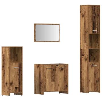 4 Piece Bathroom Furniture Set - Stylish Old Wood Design