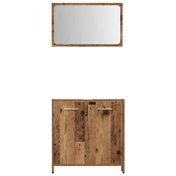 4 Piece Bathroom Furniture Set - Stylish Old Wood Design