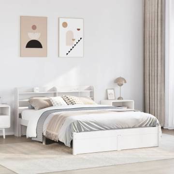 White Bed Frame with Headboard 140x190 cm - Sleek & Sturdy