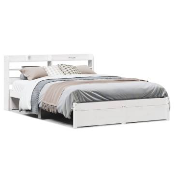 White Bed Frame with Headboard 140x190 cm - Sleek & Sturdy