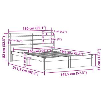 White Bed Frame with Headboard 140x190 cm - Sleek & Sturdy