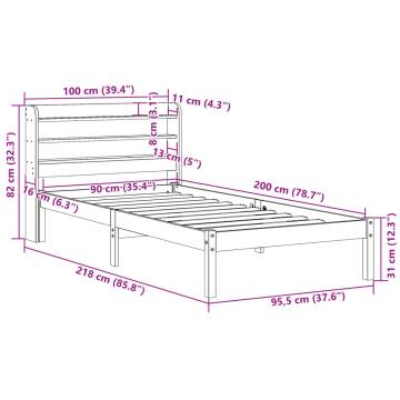 Wax Brown Bed Frame with Headboard 90x200 cm - Hipomarket