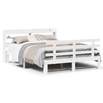 White Bed Frame with Headboard 160x200 cm - No Mattress