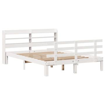 White Bed Frame with Headboard 160x200 cm - No Mattress