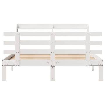 White Bed Frame with Headboard 160x200 cm - No Mattress