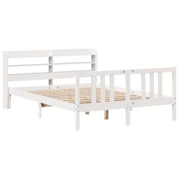 Stylish White Bed Frame with Headboard - 160x200 cm